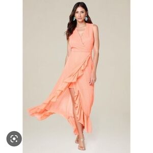 BEBE// Ruffle Hi-Lo Textured Maxi Dress